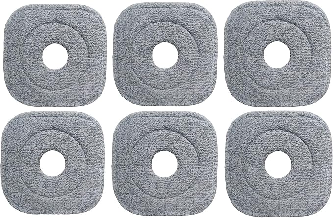 6 Pack Microfiber Mop Head Replacement, Compatible with True & Tidy SPIN-800 TrueClean Mop M16 Spin Mop, Square Microfiber Mop Pads, Grey, Microfiber, Felt