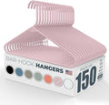 Neaties Plastic Hangers 150 Pack – Made in The USA – 6lb Capacity Standard Clothes Hangers with Strap Hooks for Dresses, Lingerie, Shirts, Pants, and Jackets – Pink