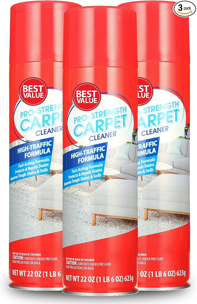 Pro-Strength Carpet Cleaner Spray, 22 Ounce, 3 Pack Deep Stain & Odor Remover for Carpets & Rugs, Pet & High-Traffic Areas, Fast-Acting Professional Formula