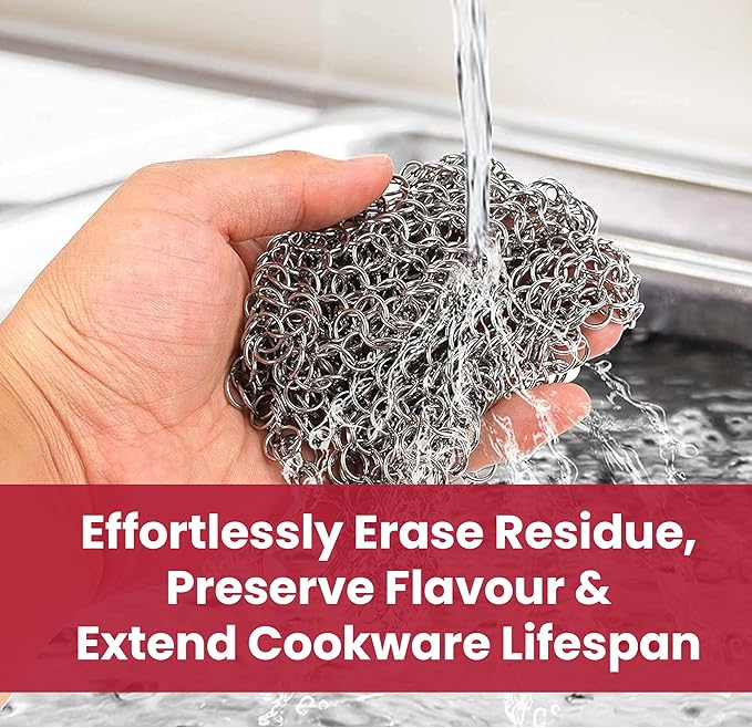 Zylark Cast Iron Scrubber Chain - Cast Iron Cleaner Scrubber - Chain Mail Scrubber Cast Iron - Chainmail Scrubber - Skillet Cleaner - Pan Scrubber for Cookware