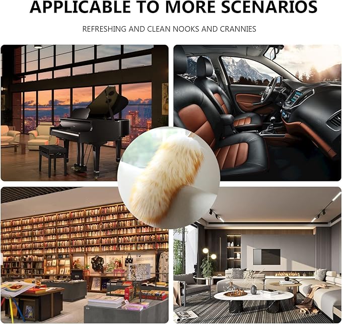 Lambs Wool Duster for Cleaning Window Blinds Computer Furniture TV Computer Screens Bookshelves Solid Wooden Handle Natural Feather Duster,26'', Brown