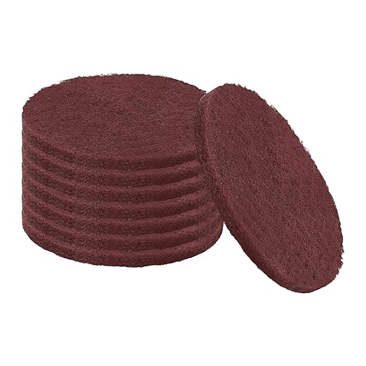 uxcell 8Pcs Scrubber Scouring Pad, 5 Inch 600 Grits Drill Power Brush Hoop and Loop Scrub Pads Discs Polishing Pad for Household Furniture Automotive Cleaning, Red