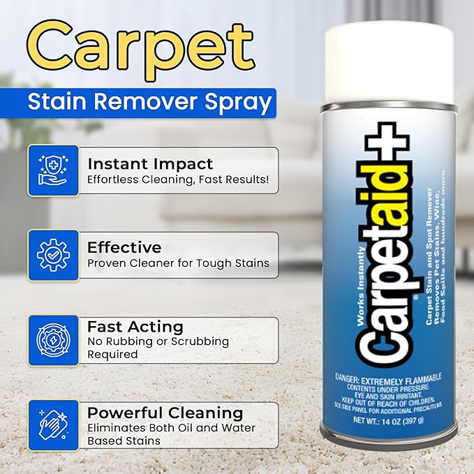 Carpet Aid Spot & Stain Remover – Removes Oil, Grease, Ink, Coffee, Pet Urine & Lipstick from Carpets, Rugs & Upholstery