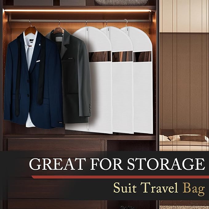 10 Pack 40-inch Garment Bags for Travel, Garment Bags for Hanging Clothes with Zipper and Visible Transparent Window, White