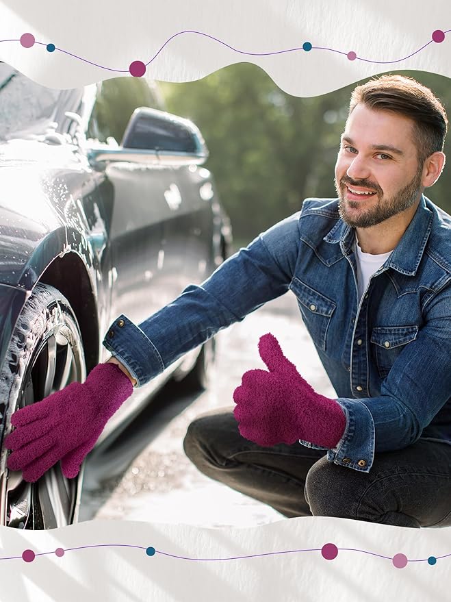 Patelai 3 Pairs Microfiber Plant Dusting Gloves Leaf Cleaning Gloves for Indoor Plants, Blinds, Furniture, House (Reddish Violet,Blue,Purple,Medium)