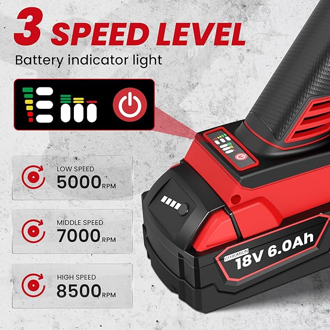 Cordless Angle Grinder Compatible with Milwaukee 18V Battery (NO BATTERY), 4-1/2 Inch Angle Grinder Power Tool with Spanner, 3 Variable Speed, MAX 8500 RPM, Brushless Motor