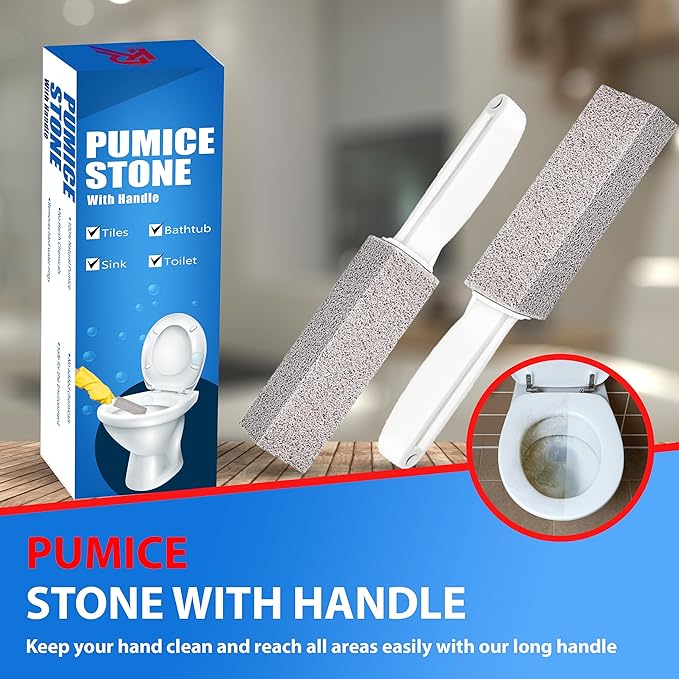 Amazon Brand | 6 Pack Ring King Pumice Stone Toilet Bowl Cleaner with Handle | Effectively Removes Stubborn Limescale from Tile, Shower Door and Bathtubs. Best Calcium, Lime, and Rust Remover.