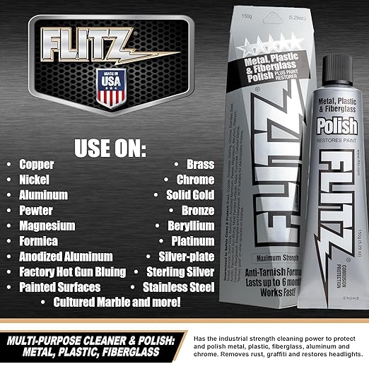 Flitz Metal Polish Paste - 5.29oz USA-Made Polish for Solid Chrome, Stainless Steel, & Aluminum - Non-Abrasive for Light Oxidation - Requires Manual Buffing - Not for Plated/Coated Surfaces (1 Pack)
