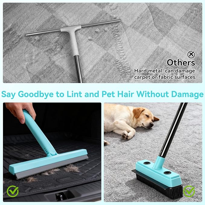 Floor Squeegee with 180° Rotating Head,with Rubber Broom for Carpet Pet Hair Remover,air Broom,for pet Removal Fluff Carpet, Hardwood Floor, Cleans Glass, Fine Dust, Hair, Liquid (Black)