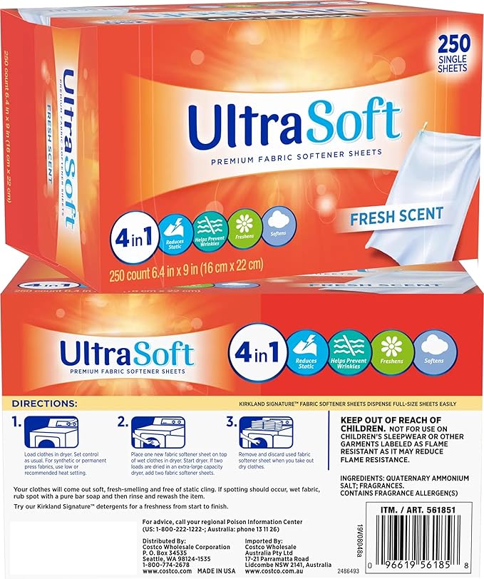 500 Premium 4 in 1 Laundry Dryer Sheets (6.4"x9") w/Easy-to-Dispense Box,Fabric Softener Fresh Scent Made in USA,Drive Clothes Ultra Soft,Reduce Static Cling,Help Prevent Wrinkles & Repel Pet Hair