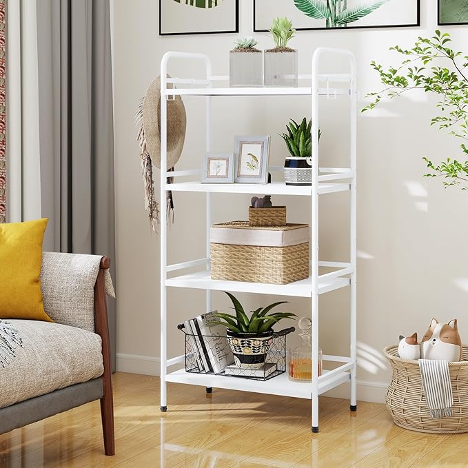 HDANI 4-Tier Metal Storage Rack with Shelf, Storage Shelves, Shelf Organizer, Garage Standing Shelving Unit for Laundry, Bathroom, Kitchen, Pantry, Closet, 23.6''W x 13.8''D x 50''H, White