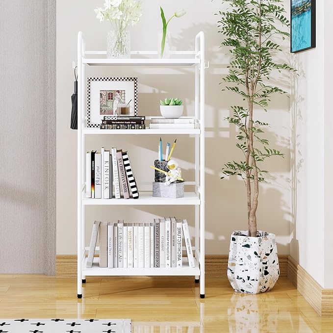 HDANI 4-Tier Metal Storage Rack with Shelf, Storage Shelves, Shelf Organizer, Garage Standing Shelving Unit for Laundry, Bathroom, Kitchen, Pantry, Closet, 23.6''W x 13.8''D x 50''H, White
