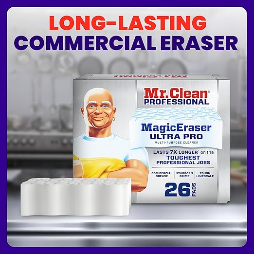 Mr. Clean PRO Magic Eraser Ultra Pro, Bulk Cleaning Sponges for Commercial Grease and Stain Removal, Heavy Duty (26 count)