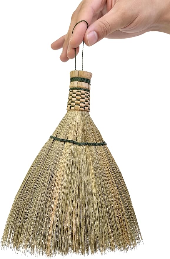 Small Whisk Broom 8" Handheld Brush Whisks Away Dust, Dirt & Debris Brush Hanger for Easy Storage Perfect for Indor Outdoor and Car - Short of Asian Whisk Broom (Style Turkey Soft Broom)