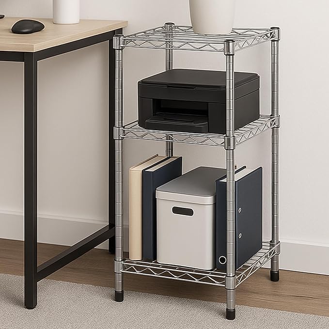Honey-Can-Do 3 Tier Heavy-Duty Adjustable Shelves, Metal Storage Rack with 200-lb Shelf Capacity, Chrome, 15" W x 14" L x 30" H