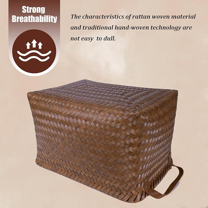 BROWNLILY Handwoven Clothes Basket Laundry Hampers Large Wicker Storage Baskets for Shelves Blankets Closet Storage Bins Car Bedroom Bathroom Organizers and Storage Bath (6, Brown)