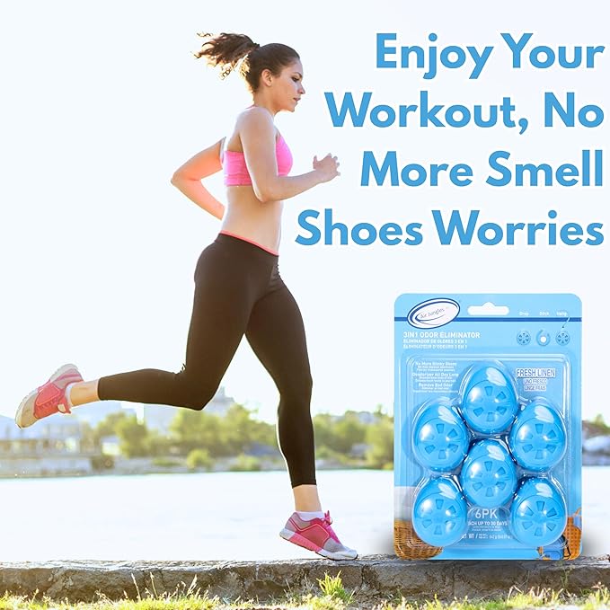 Air Jungles Shoe Deodorizer Balls 12 Ct, Fresh Linen Scent, Odor Remover Balls for Sneakers, Gym Bags, Lockers, and Drawers, Essential Oil Provides Natural Freshness