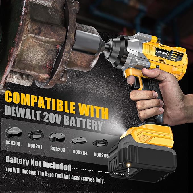 Cordless Impact Wrench Compatible with DeWalt 20V Battery: 1/2 Inch Hog Ring Impact Driver - High Torque - 1360N.m/1000Ft-lbs Cordless Impact Gun - Brushless Motor with LED Light - Tool Only
