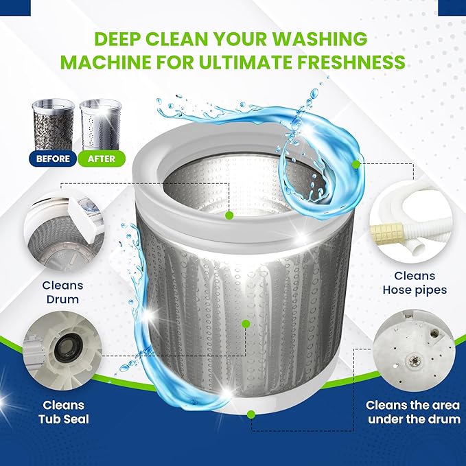 True Fresh Washing Machine Cleaner Descaler 15 Pack Tablets, Deep Cleaning Deodorizer for HE Front & Top Load Washers, Eliminates Odor Buildup Residue Grime, Cleans Drum Pump Valve Hoses Septic Safe
