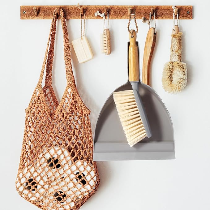 Dustpan and Brush Set -Small Broom Dustpan Set, Hand Broom and Dust Pan for Pet, Car, Dorm, Comping (Gray)