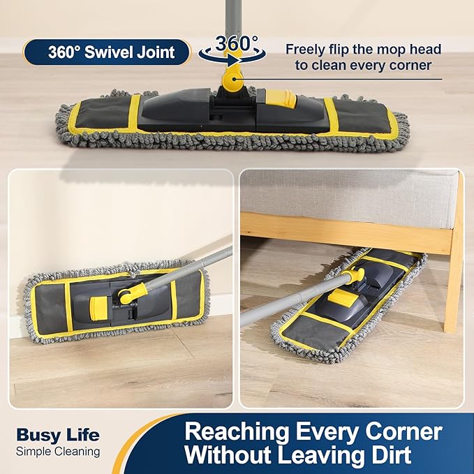Yocada Dust Mop for Floor Cleaning with 2 Different Mop Pads (in Total) Wet & Dry for Hardwood Ceramic Marble Tile Laminate Home Kitchen 51in Long