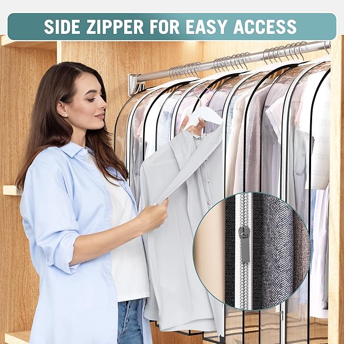 Liuoud Clear Garment Bag for Hanging Clothes 10” Gusseted, 40&60” Suit Bags for Open Closet Storage Plastic Clothes Cover for Coat, Dress, Shirts, Fur, Jacket, Wardrobe Protectors, 4 Pack