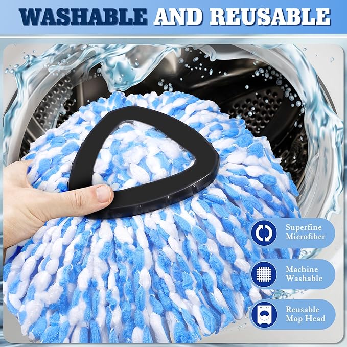 4 Pack Spin Mop Replacements Head Compatible for Oceda RinseClean 2-Tank System,Microfiber Spin Mop Refills Head,1 Mop Scrub Brush + 1 Mop Base + 4 Pack Cleaning Floor Mop Head