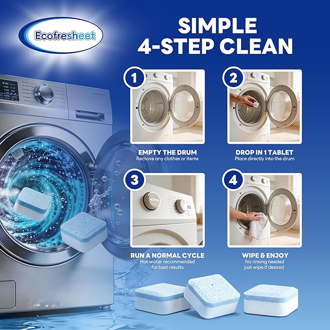 Washing Machine Cleaner Tablets - 24 Count, Deep Cleaning Descaler for Front & Top Load Washers | Removes Odor & Residue | Easy-to-Use Cleaning Tabs for Monthly Maintenance