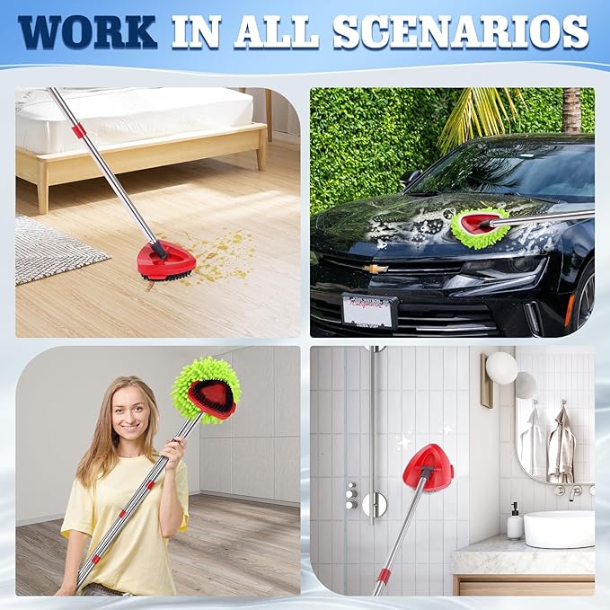 6 Pack Spin Mop Replacements Head Compatible for Oceda EasyWring 1-Tank System,Microfiber Spin Mop Refills Head,1 Mop Scrub Brush + 1 Mop Base + 4 Pack Cleaning Floor Mop Head（Green)