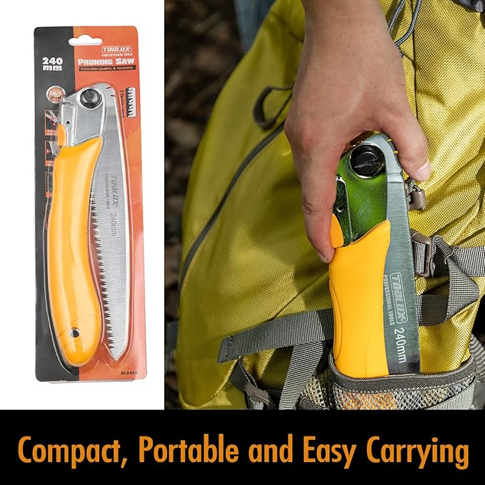 Toolux Folding Saw,9.45 Inch Hand Saws for Wood Camping, Large Dry Wood Pruning Saws With Hard Teeth, Quality SK-5 Steel Compact Design with Non-Slip Ergonomic Handle for Outdoor Use,9.45Inch-Yellow