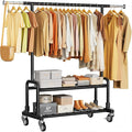 Luxspire Heavy Duty Clothes Rack, Clothing Rack Load 600 LBS, Rolling Clothes Racks for Hanging Clothes with Sturdy Wheels & 2 Tier Shelves, Adjustable Garment Rack for Bedroom, Laundry Room, Black