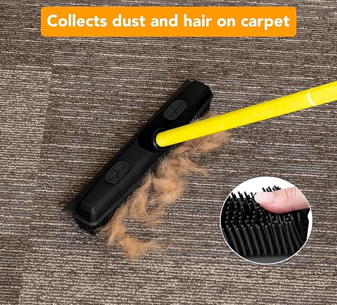 FURemover Sweep Pet Hair Rubber Broom with Carpet Rake and Squeegee, Ideal for Tile, Carpet and Hardwood, Disassembles for Easy Storage