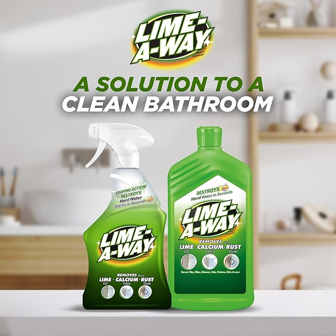 Lime-A-Way Hard Water Stain Remover Spray, Removes Lime, Calcium & Rust in Seconds, Bathroom Cleaner, 32 fl oz