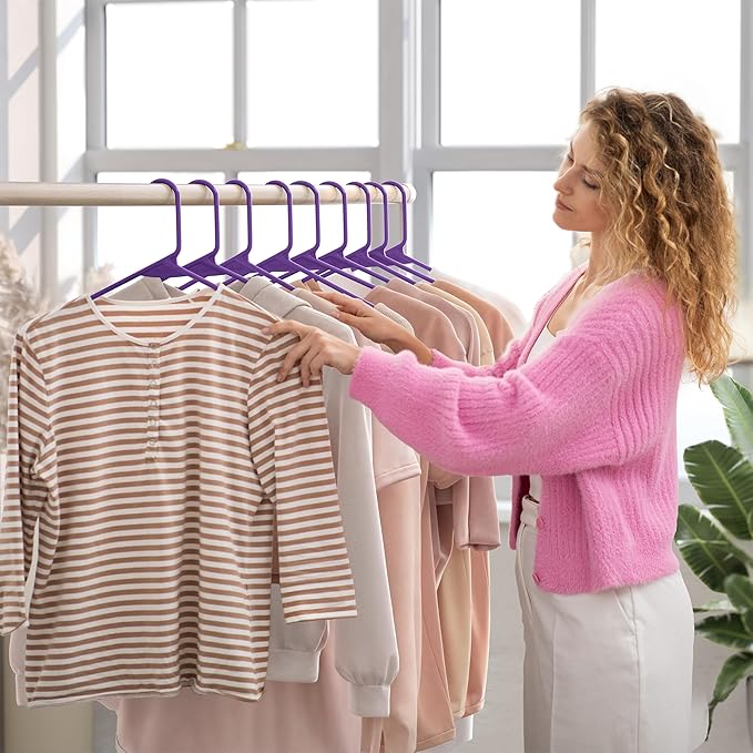 Plastic Hangers 50 Pack Purple - Clothes Hangers - Makes The Perfect Coat Hanger and General Space Saving Clothes Hangers for Closet - Percheros Ganchos para Colgar Ropa Hangars