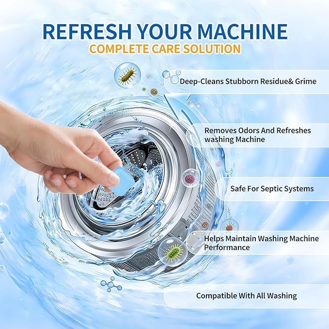 Ultra-Powerful Washing Machine Cleaner Tablets-24 Packs, Deep Cleaning Tablets for Front Loader,Top Load & HE Washers,Formulated for Pet Owners,1 Year Supply
