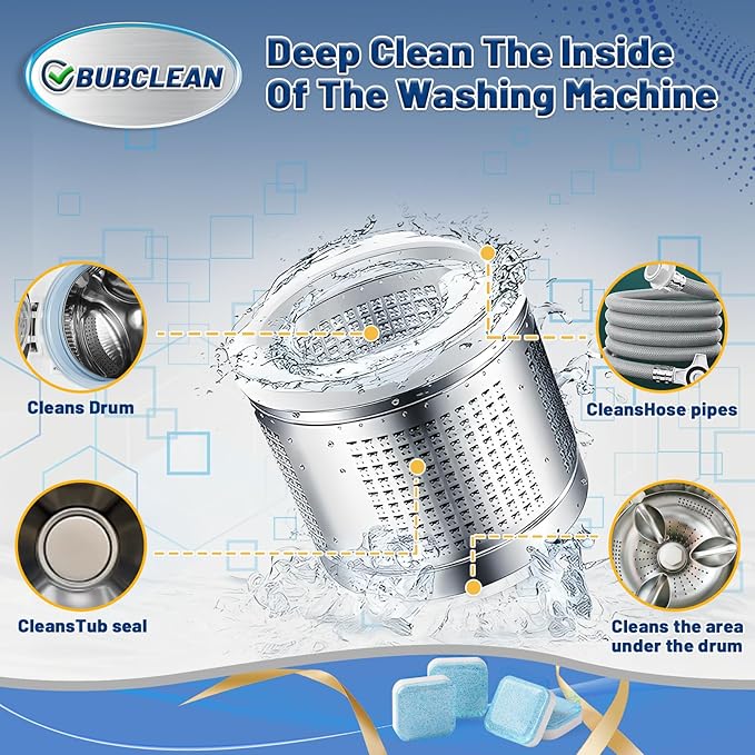 24 pack Washing Machine Cleaner Descaler, Deep Cleaning Tablets for Front Loader, Top Load & HE Washer, Septic Safe Odor & Water Buildup Removal, Clean Drum & Laundry Tub Seal