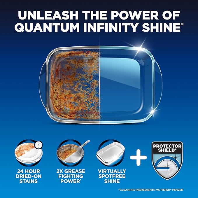 Finish Quantum Infinity Shine Dishwasher Pods, No Pre-Rinse Dishwasher Detergent Soap Removes 24HR Dried-On Stain and Grease, Leaving a Virtually Spotless Shine, 70 Count