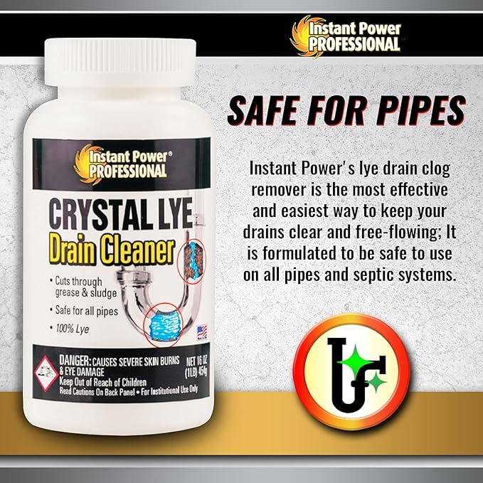 Instant Power Professional Crystal Lye Drain Cleaner, Drain Clog Remover Made of Pure Lye Crystals