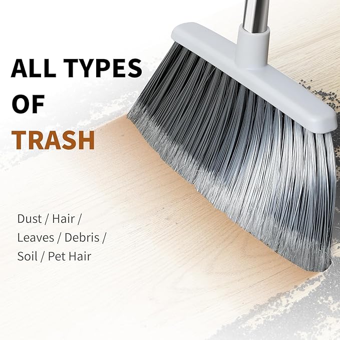 Broom, Outdoor Brooms for Sweeping Indoor, Adjustable 55" Pet Hair Removal Hevy Duty Broom for Floors Home Kitchen Garage Commercial Patio Industrial Snow (Pack of 2)