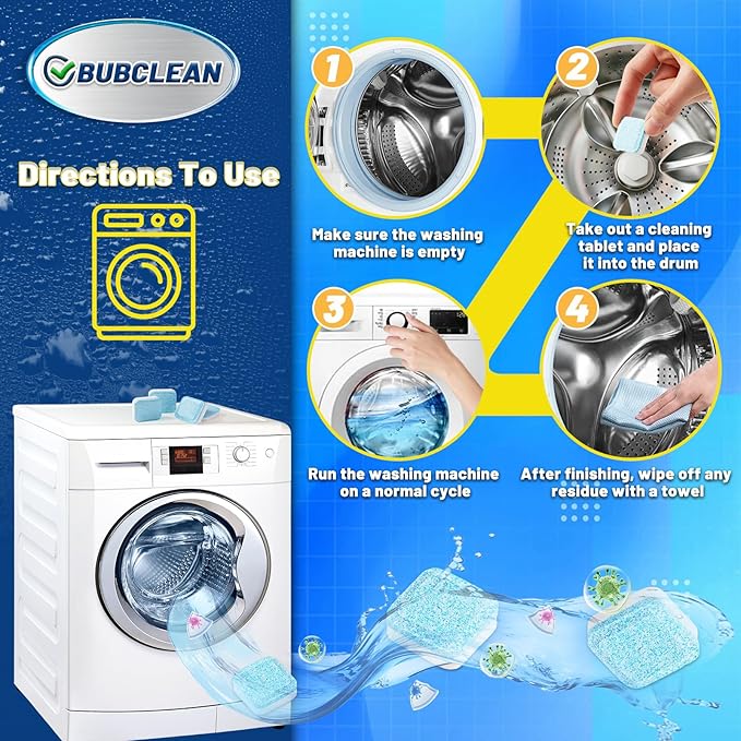 24 pack Washing Machine Cleaner Descaler, Deep Cleaning Tablets for Front Loader, Top Load & HE Washer, Septic Safe Odor & Water Buildup Removal, Clean Drum & Laundry Tub Seal