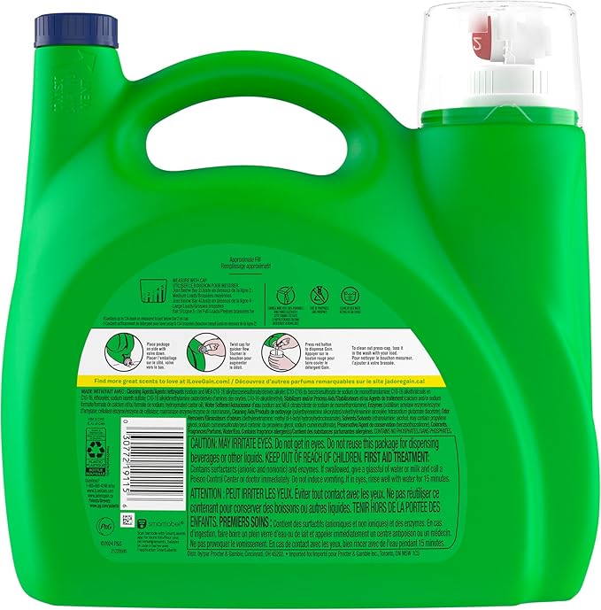 Gain Ultra Oxi Liquid Laundry Detergent,Waterfall Delight Scent,194 fl oz,134 Loads,Freshness + Odor Fighting,High Efficiency Washing Machine Liquid Cleaning Soap,(Pack of 2)
