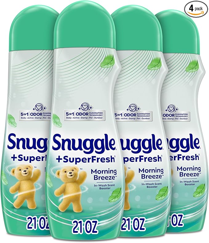 Snuggle SuperFresh In Wash Scent Booster, 21 Oz, Pack of 4, Morning Breeze, Laundry Beads for Long-Lasting Freshness, Fragrance Enhancer for Clothes, Bedding & Activewear, HE Safe