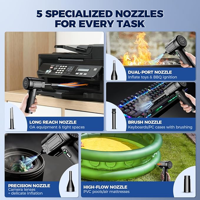 Compressed Air Duster: 130000RPM Electric Air Duster with LED Light Mini Air Blower Rechargeable Cordless Keyboard Cleaning Jet Dry Blower - Car, PC and Home Cleaning Kit Replaces Compressed Air Can