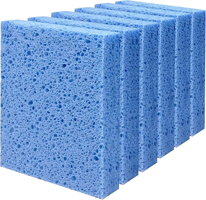 Cellulose Sponges, Large Size 4" x 6" x 1" - Heavy Duty Scrub Kitchen Sponge, Clean Tough Messes Without Scratching Kitchen Cleaning Pads, Pop Up Eco DIY (6 Pack), Blue