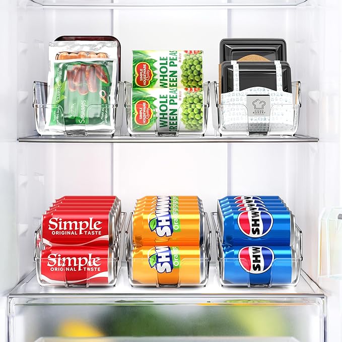 Simple Houseware Soda Can Organizer and Dispenser for Refrigerator / Pantry, Clear, Set of 4