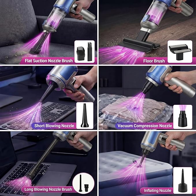 Handheld Car Vacuum Cleaner, 20000Pa High-Power Cordless Vacuum with 6000mAh Battery, LED Light, Washable HEPA Filter, Large Dust Cup, Lightweight Mini Vacuum for Car/Home/Pet Hair
