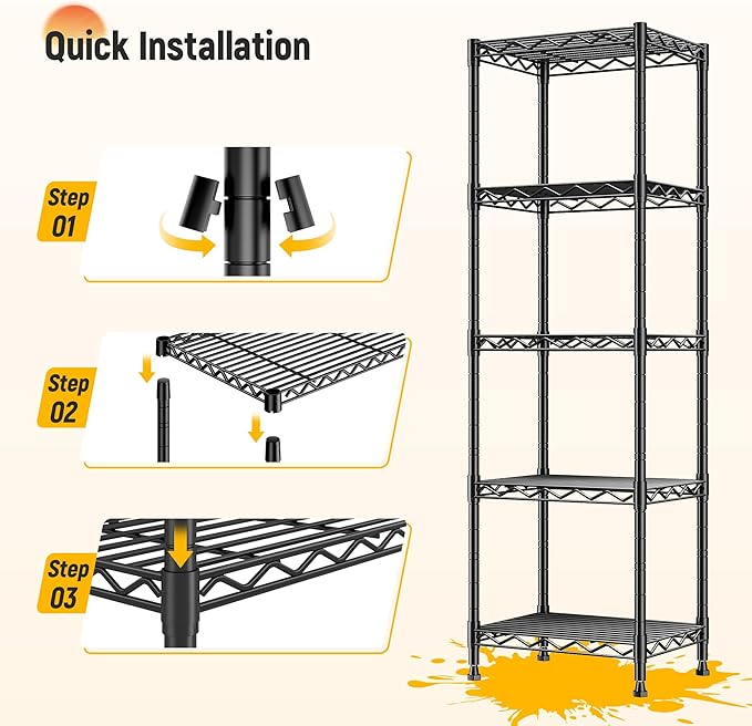 5 Tier Metal Shelving Unit Wire Shelving,Storage Shelves for Small Space:Adjustable Storage Rack Standing Bathroom Shelf and Narrow Shelf for Laundry Dorm Kitchen Pantry Closet15.8"w*11.8"D*53"H