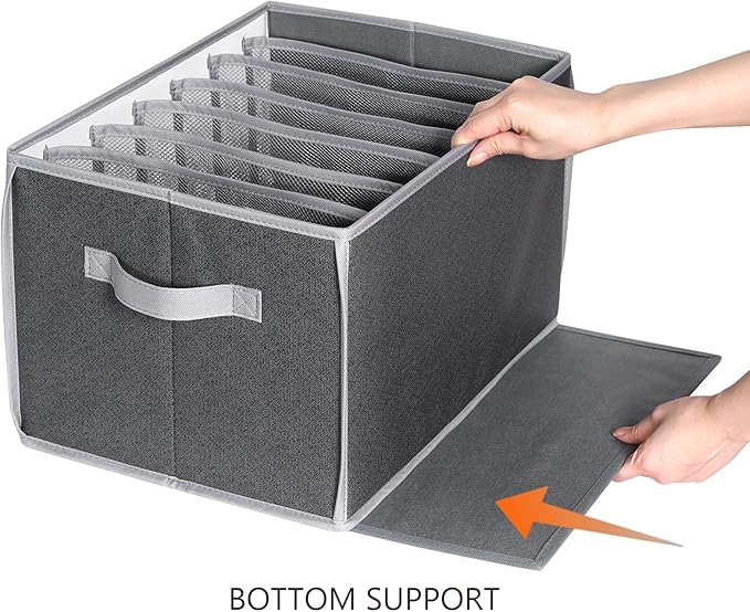 Zilink Upgraded Wardrobe Clothes Organizer with Support Board Clear Jean Organizer for Closet with 7 Grids Pants Organizer for Closet Shelf for Jean Pant Sweater Legging T-Shirt, 3 Pack