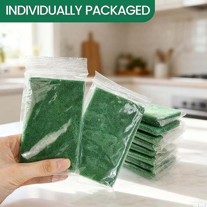 Heavy Duty Scouring Pads, 30 Pcs Individually Wrapped Dish Scrubber Pads for Household Kitchen Pots Pans Metal Grill (4.3 x 2.7 x 0.3 in)