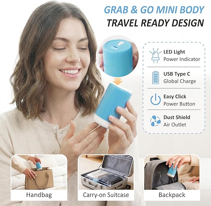 Cozy Essential Travel Vacuum Storage Bags with Rechargeable Cordless USB Pump, Space Saver Bags for Luggage, Suitcase, Carry-On, for Clothes, Blankets, Bedding & Seasonal Storage,12 Combo